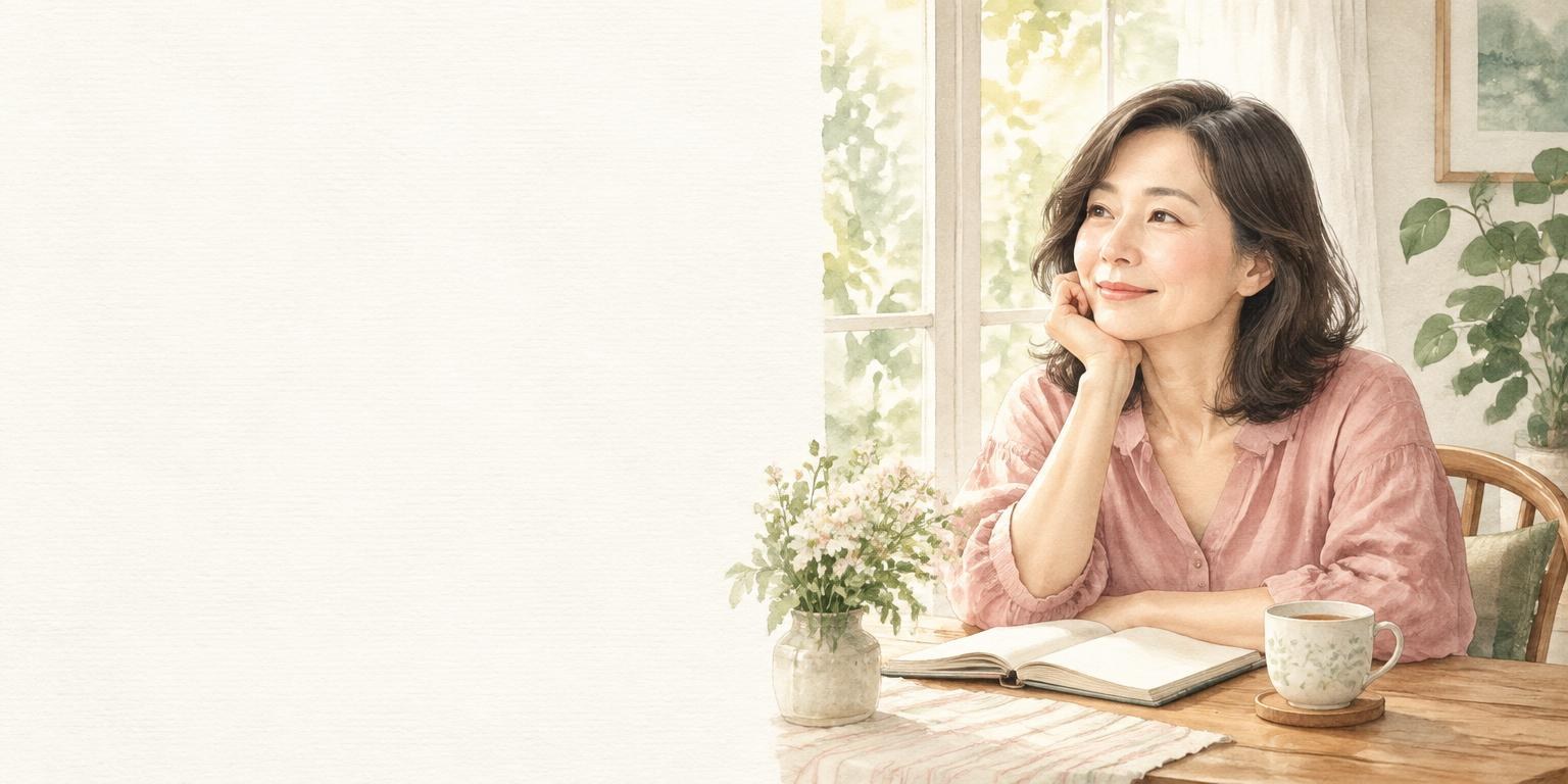 熟齡女性在窗邊，留一段喝茶與整理自己的時間